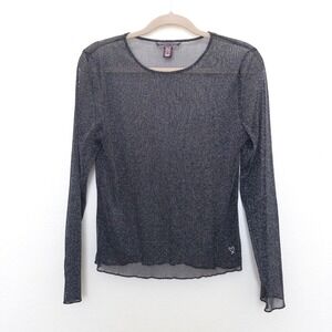 Y2K Victoria's Secret Womens Top Size XS Black Metallic Sheer Long Sleeve‎ Party